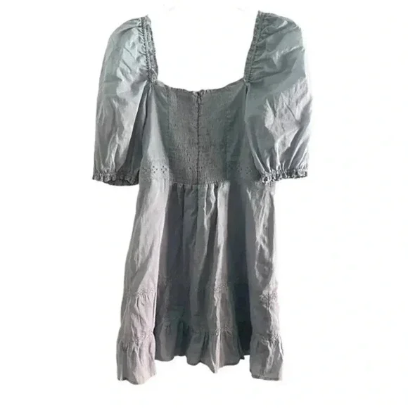 Reformation Paxton Puff Sleeve Lace Embroidered Mini Dress in Blue B004